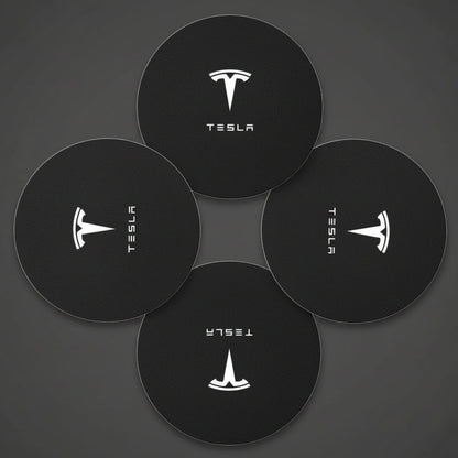 Tesla Model 3 Y S X Black Leather Centre Console Cup Inserts with Logo - TESLARY Tesla Shop Accessories Europe Nederlands Dublin Cork Ireland Deutschland Espana Alicante France Italia