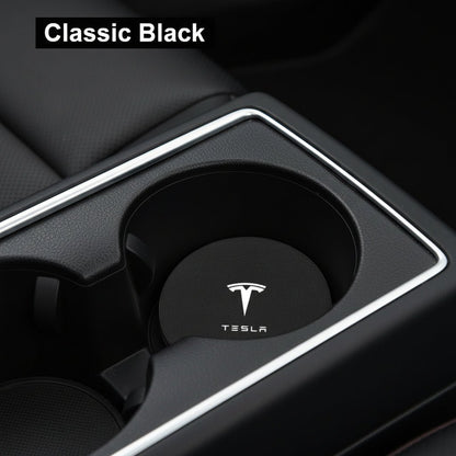 Tesla Model 3 Y S X Black Leather Centre Console Cup Inserts with Logo - TESLARY Tesla Shop Accessories Europe Nederlands Dublin Cork Ireland Deutschland Espana Alicante France Italia