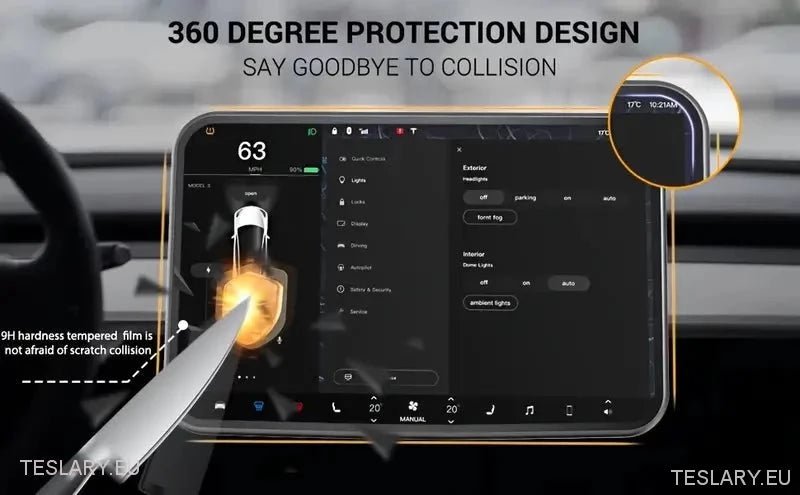 Tesla Model 3 / Y Tempered Glass Screen Protector with Carbon Fibre Edge - TESLARY Tesla Shop Accessories Europe Nederlands Dublin Cork Ireland Deutschland Espana Alicante France Italia