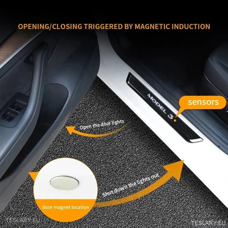 Tesla Model 3 / Y Wireless Magnetic LED Illuminated Door Sills ( 4 Pieces ) -TESLARY.IE Tesla Shop Europe