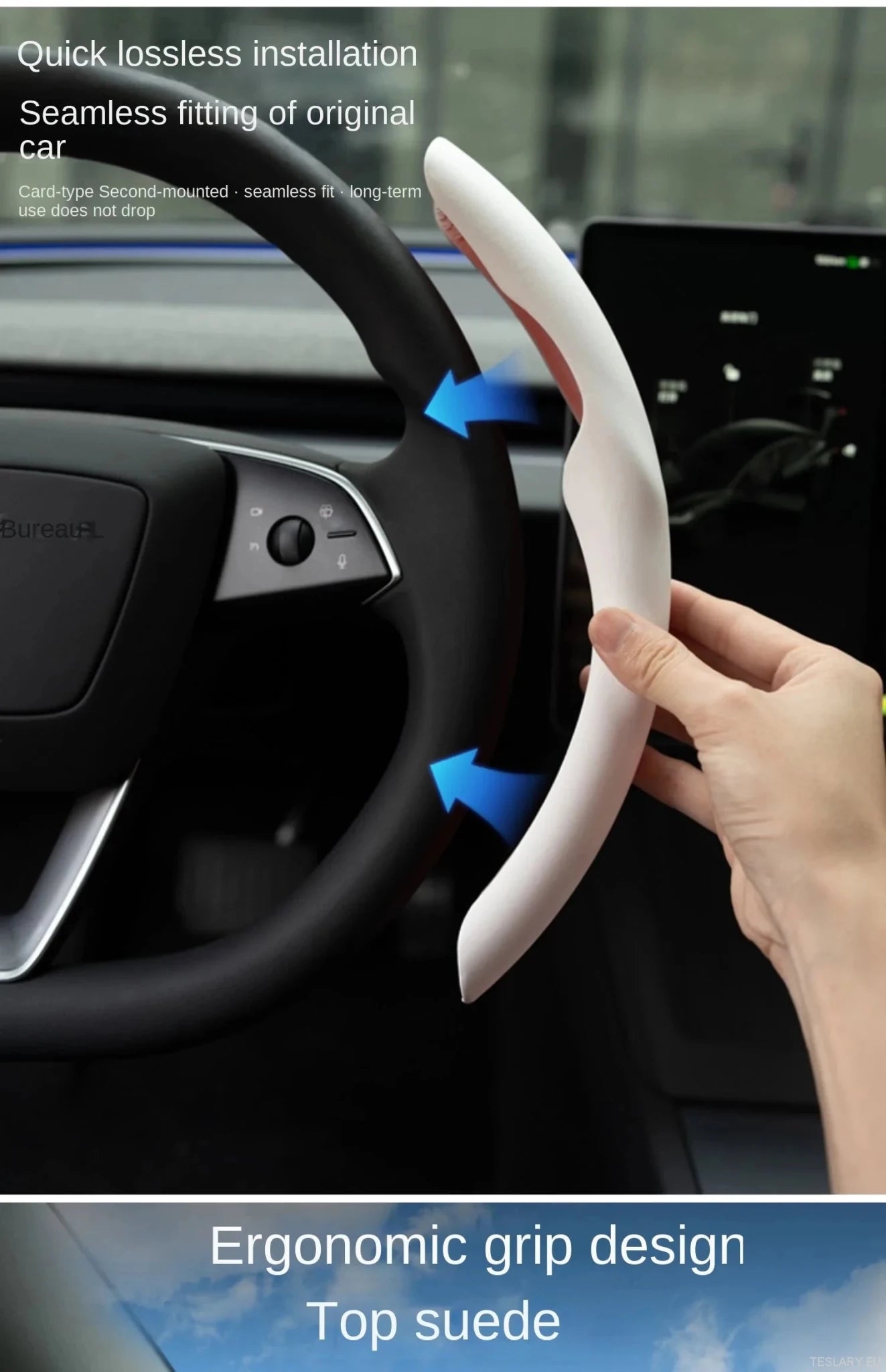 Tesla Model 3 / YUltra - Thin Steering Wheel Cover - TESLARY Tesla Shop Accessories Europe Nederlands Dublin Cork Ireland Deutschland Espana Alicante France Italia