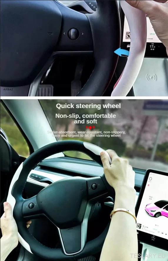 Tesla Model 3 / YUltra - Thin Steering Wheel Cover - TESLARY Tesla Shop Accessories Europe Nederlands Dublin Cork Ireland Deutschland Espana Alicante France Italia