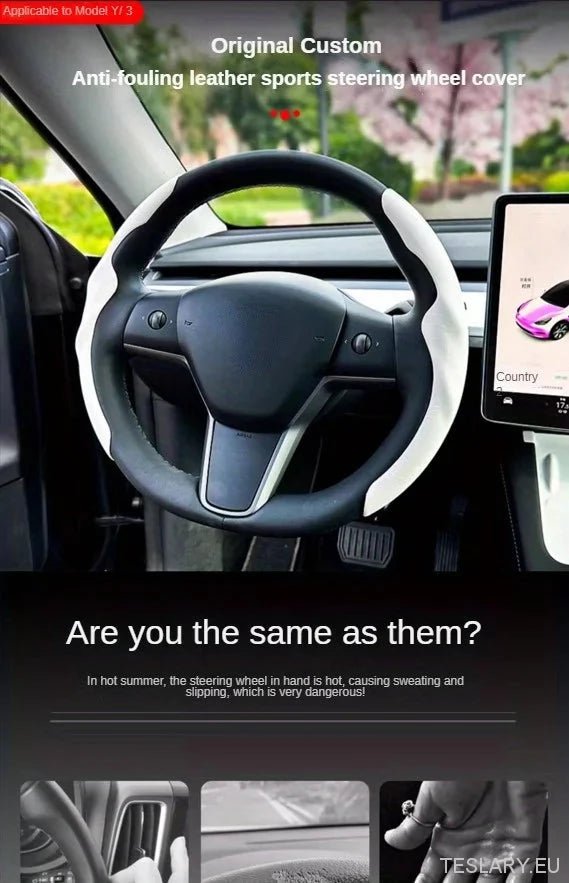 Tesla Model 3 / YUltra - Thin Steering Wheel Cover - TESLARY Tesla Shop Accessories Europe Nederlands Dublin Cork Ireland Deutschland Espana Alicante France Italia