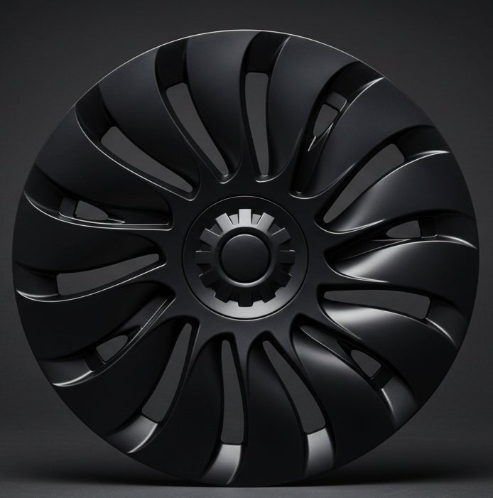 TESLA MODEL Y 19" FULL COVERAGE UBERTINE STYLE HUBCAPS - MATTE BLACK - TESLARY Tesla Shop Accessories Europe Nederlands Dublin Cork Ireland Deutschland Espana Alicante France Italia