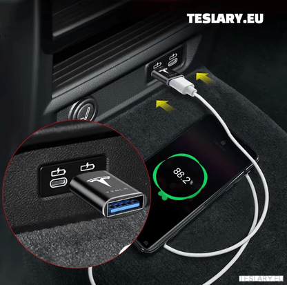 Tesla USB TYPE C to USB Adapter for Model 3 Y S X LOGO - TESLARY Tesla Shop Accessories Europe Nederlands Dublin Cork Ireland Deutschland Espana Alicante France Italia