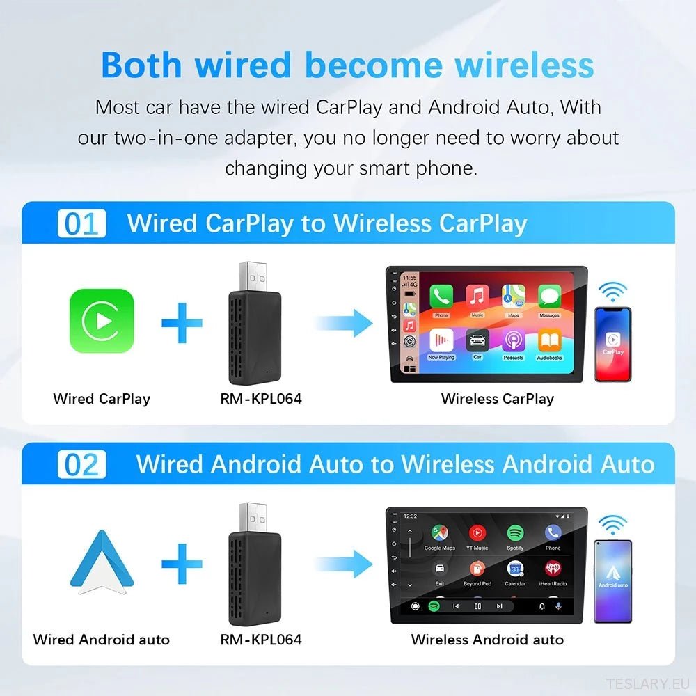 Universal Wireless CarPlay & Android Auto Adapter - TESLARY Tesla Shop Accessories Europe Nederlands Ireland Deutschland Espana Alicante France Italia